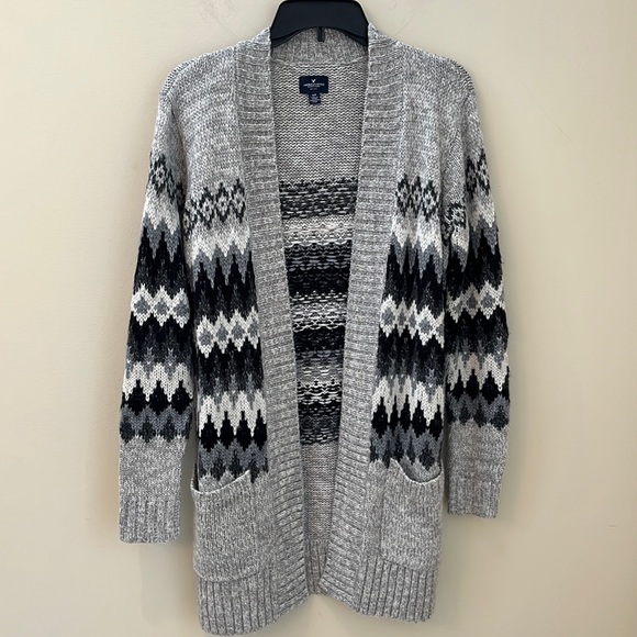 American Eagle Outfitters open cardigan sweater long pockets aztec tribal small - Picture 1 of 12